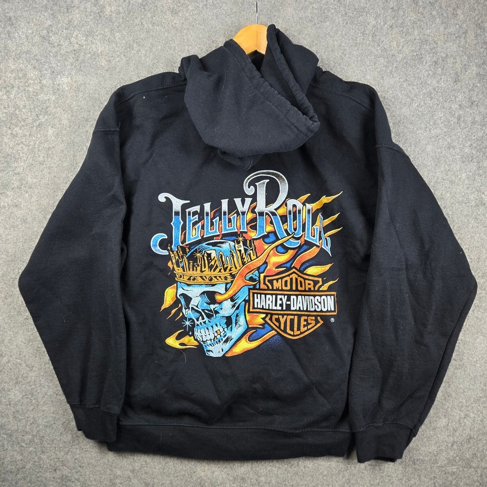 Harley-Davidson Jelly Roll Hoodie Mens XL Black Skull Flames Graphic Sweatshirt